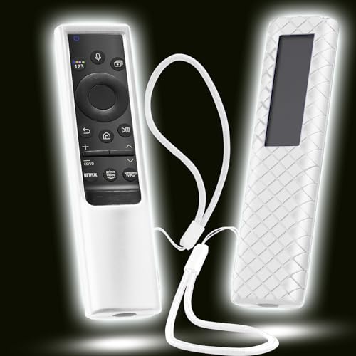 Cover for Samsung Solar Remote, Case Compatible with Samsung Smart TV Remote Control Glow in The Dark Universal Silicone Skin Sleeve with Lanyard White - color: White Glown in the dark