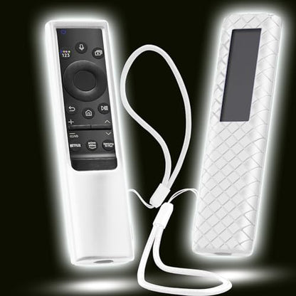 Cover for Samsung Solar Remote, Case Compatible with Samsung Smart TV Remote Control Glow in The Dark Universal Silicone Skin Sleeve with Lanyard White - color: White Glown in the dark