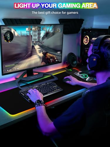 Wireless Charging Mouse Pad, 31.5"x11.81" XL Gaming Mousepad with 11 RGB Colors & 5 Lighting Modes, Home Office Large Desk Pad, Ultra-Smooth Surface, Non-Slip, Waterproof Keyboard Pad Black Desk Mat - color: 31.5x11.81"-Black Right Upgraded