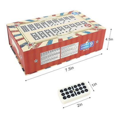 Offelec Double 9 Dominoes Set, 55 Tiles Classic Board Game in Magnetic Closure Box - Premium Dominoes for Adults, Kids & Family, Perfect for Game Night, Travel & Parties, Ages 8+ Up to 6 Players - color: Double 9 Dominoes
