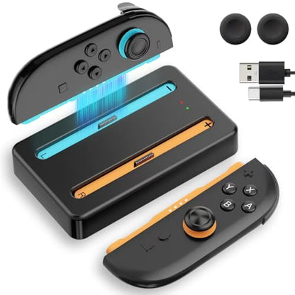 Charging Dock for Nintendo Switch 2 Joycon Charger, Controller Charging Station with LED Indicator, Dual Joy Con Charger Stand with Thumb Grips Joystick Caps, Black Gaming Accessories