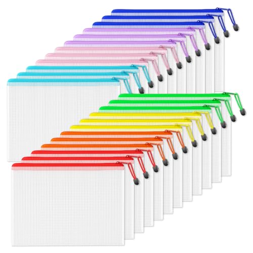 SUNEE Mesh Zipper Pouch 9.2x12.5 in (8 Colors, 24 Packs),Extra Large Water-Resistant Zip Bag for School Office Supplies, Puzzles & Games Organizing Storage - color: Multicolored, size: 9.2x12.5