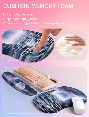 Hokafenle 2in1 Combination, Wave Keyboard Wrist Rest and Ergonomic Curvature Mouse Pad Wrist Support for Relieve Wrist Pain, Filled with Soft Cushion Memory Foam, Moonlit Starry Sea - color: Moonlit Starry Sea