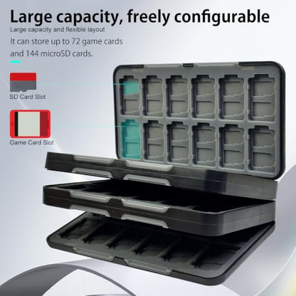 ONETIAOLONG Switch Game Case Holder for Switch 2 & OLED & Lite with 72 Cartridge Slots and 144 Micro SD Card Storage with Magnetic Closure,Protective Hard Shell and Soft Lining for Easy carrying - color: Black, style: 72-slots