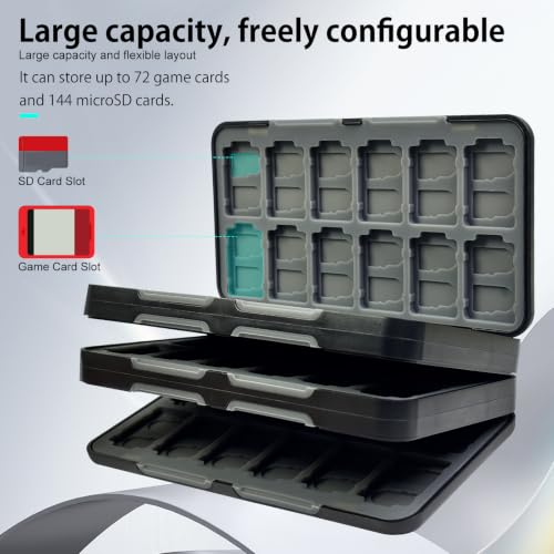 ONETIAOLONG Switch Game Case Holder for Switch 2 & OLED & Lite with 72 Cartridge Slots and 144 Micro SD Card Storage with Magnetic Closure,Protective Hard Shell and Soft Lining for Easy carrying - color: Black, style: 72-slots