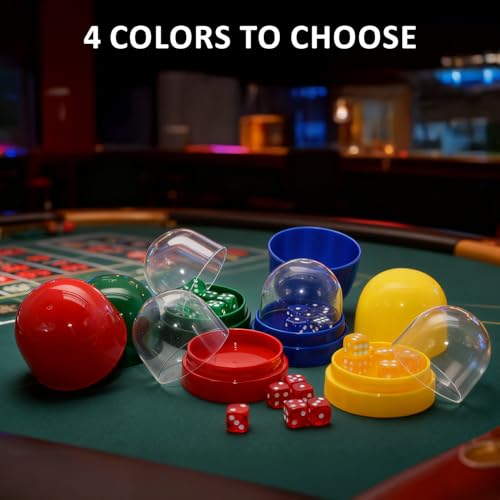 Dice Shaker Cups with Clear Lids, 2 Pack, 12 Dice, Red and Yellow | Two compact dice shaker cups keep rolls visible and contained, with clear lids, 12 dice, and easy-to-sort red/yellow sets. - color: Red & Yellow