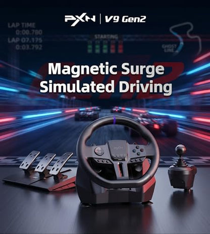 PXN V9Gen2 Racing Wheel with Pedals and Shifter 270/900 Degree Gaming steering Wheel for PC,PS4,PS3,Xbox One, Xbox Series X/S,N-Switch (NOT Support Mac/PS5)