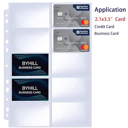 BYSTER 90 Pack 1800 Pockets Business Card Sleeves Binder Sheets, Ultra-Clear Business Card Pages for 2/3/4 Ring Binder, Double Sided 10 Pocket Credit Card Pages - color: 90 Pack Sleeves