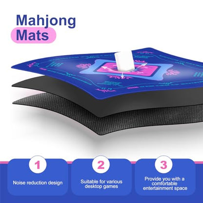 KUNTE Mahjong Mat, Blue, 32x32 Inch | Foldable, Quiet, Waterproof & Non-Slip, Printed Rules, Asian-Themed Game Nights - color: Blue