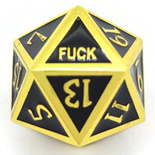Metal D20 F Dice Critical Fail F 20 Sided Die Set DND Number Role Playing Game Dungeons and Dragons D&D Black Silver Red Blue Rainbow Gold Copper Purple Green Pink White (Single Dice, Black and Gold) - color: Black and Gold, style: Single Dice
