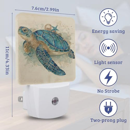 Sea Turtle Night Light, Plug-into Wall Nightlight with Dusk to Dawn Sensor, Energy Efficient Lamp for Bedroom/Bathroom/Kitchen/Hallway/Stairs - color: Sea Turtle