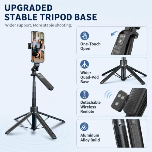 70" Phone Tripod Stand with Wireless Remote, Selfie Stick for iPhone Samsung Android, Portable Cell Phone Holder for Video Recording Photos Vlogging Travel