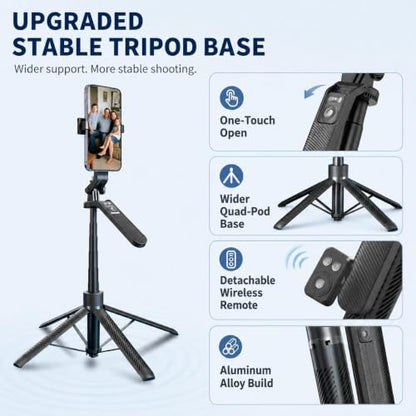 70" Phone Tripod Stand with Wireless Remote, Selfie Stick for iPhone Samsung Android, Portable Cell Phone Holder for Video Recording Photos Vlogging Travel