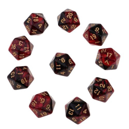 10 Pieces Polyhedral Dice Set D20 Dice 20mm Acrylic 20 Sided Game Dice for Dungeons and Dragons RPG MTG DND Dice Table Games (Red Black) - color: Red Black
