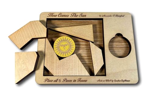 Creative Crafthouse Here Comes The Sun Very Hard 6 Piece Packing Puzzle | Named for the 499 seconds light takes to reach Earth. An Alex Beresford wood design and gift for serious solvers, made in USA - style: Here Comes the Sun