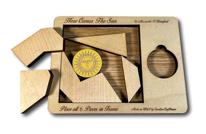 Creative Crafthouse Here Comes The Sun Very Hard 6 Piece Packing Puzzle | Named for the 499 seconds light takes to reach Earth. An Alex Beresford wood design and gift for serious solvers, made in USA - style: Here Comes the Sun