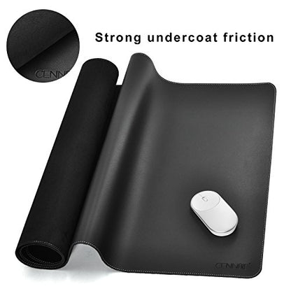 CENNBIE Leather Desk Mat Protector, 39.3" x 19.6" Large Mouse Pad(Black) | Premium stitched edges resist wear. Easy to clean. Protects desk from spills, stains ,scratches. Smooth glide. Office & home. - color: Black, size: 39.3" x 19.6"