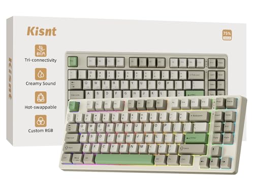 Kisnt KN85 Wireless Mechanical Keyboard, 75% Layout, Bluetooth/2.4GHz/USB-C, Custom RGB Backlit, Hot-Swappable Linear Switch, Creamy Sound for Gaming/Typing (Industrial Gray) - color: Industrial Gray