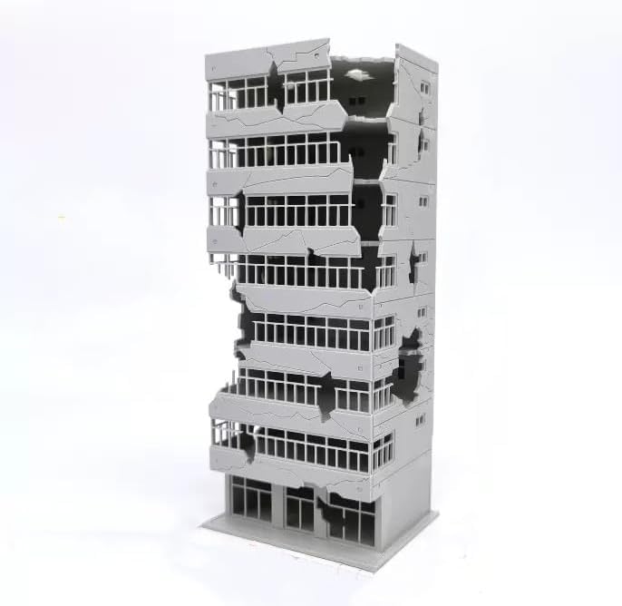 N Scale 1/144 Ruined Damaged Building After War Assembling Model Outland Scene for DIY Sand Table Garden Micro Landscape Ornaments Supply Player Spray Painting Scenery City 1:144 Abandoned Office