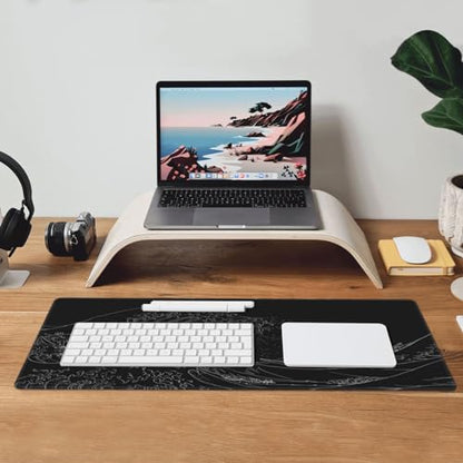 Japanese Sea Wave Large Mouse Pad, Anime Black Gaming, Extended Kanagawa Mat Desk Pad, 3mm Thick Long Non-Slip Rubber Base Mice Pad, 31.5 X 11.8 Inch - color: Japanese Sea Wave