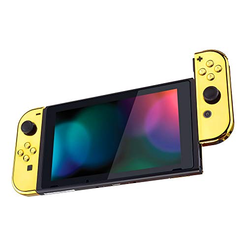 eXtremeRate DIY Replacement Shell Buttons for Nintendo Switch & Switch OLED, Chrome Gold Custom Housing Case with Full Set Button for Joycon Handheld Controller - Console Shell NOT Included - color: Chrome Gold