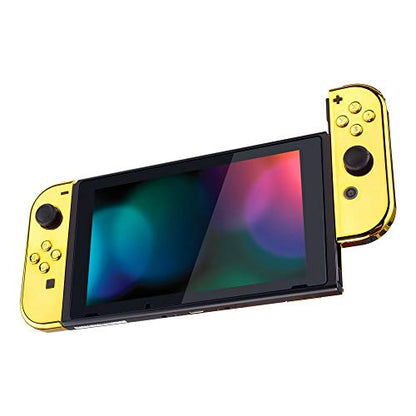 eXtremeRate DIY Replacement Shell Buttons for Nintendo Switch & Switch OLED, Chrome Gold Custom Housing Case with Full Set Button for Joycon Handheld Controller - Console Shell NOT Included - color: Chrome Gold