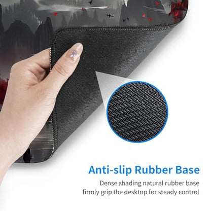 Extended Gaming Mouse Pad, Large Desk Mat XL Anime Mouse Pad Waterproof with Stitched Edges, Non-Slip Desktop Pad for Home and Office, Level Up Your 31.5x11.8 Inch (Night Lake) - color: Night Lake