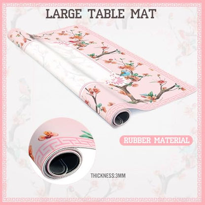 Chinoiserie Mahjong Mat with Carrying Bag,Rubber Anti Slip and Noise Reduction Multi Purpose Game Table Cover for Card, Board Tile Games 31.5" x 31.5" Pink - color: Pink