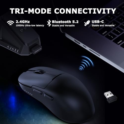 AJ159P MC Wireless Gaming Mouse, 12000 DPI, Tri-Mode 2.4G/Bluetooth/Wired, Magnetic RGB Charging Dock, 56g Ultra-Light, Programmable 6 Buttons - Perfect for Gaming, Work & Travel (Black) - color: Black