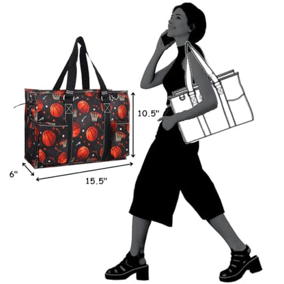 NGIL Utility Water Resistant Tote Bag | Work Tote for Women, Nurse Bag, Teacher's Choice Purse, Gym Bag, Everyday Organizer Top Zipper Closure - color: Basketball Pro-black