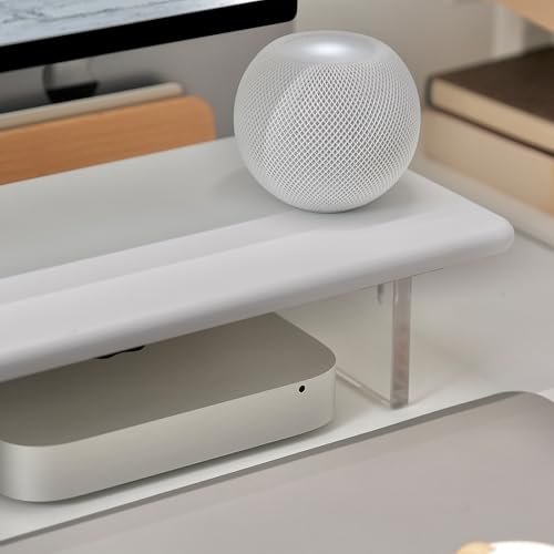 Bamboo Monitor Stand Riser, Natural Desk Shelf with Acrylic Legs | 31.5-Inch Wide, 3.3-Inch Clearance, Fits Monitor, Laptop, Printer and Speakers for Small Desks - color: White
