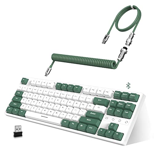 ATTACK SHARK K87 Gaming Keyboard Wireless TKL Mechanical Keyboard,2.4G/BT 5.0/Wired Coiled Keyboard Cable,Hot Swappable Tactile Switch,Chroma RGB,3000 mAh Rechargeable Battery for Windows Mac - color: White Green