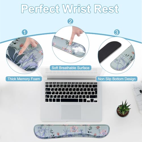 MEGREZ 4-in-1 Mouse Pad with Wrist Rest Ergonomic Memory Foam Desk Mat Set | ergonomic, anti-slip base, 4pcs set, desk pad, mouse wrist rest, keyboard rest, coaster, ideal for office & gaming - color: Bluegray