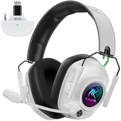 Krysenix Wireless Gaming Headset with Noise Canceling Mic for Xbox, PS5 | Low latency<20ms|Dual Mode (2.4GHz+BT)丨Compatible: PC/PS5/PS4/Switch/Mac/Tablet/Phone丨50H Battery丨Foldable Design - color: White for XBOX