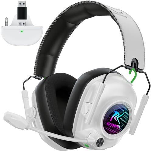 Krysenix Wireless Gaming Headset with Noise Canceling Mic for Xbox, PS5 | Low latency<20ms|Dual Mode (2.4GHz+BT)丨Compatible: PC/PS5/PS4/Switch/Mac/Tablet/Phone丨50H Battery丨Foldable Design - color: White for XBOX