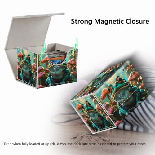 Strong Magnet Card Case Deck Box Mtg Card Box Playing Card Box Deck Box Tcg Up to 200 Cards Creative Pattern Trading Card Storage Box for Collectible Card Games, Green Frog Guitar Mushrooms - color: Green Frog Guitar Mushrooms