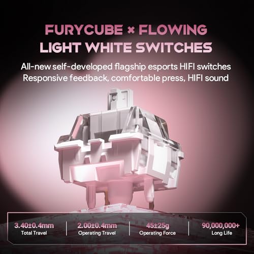x FURYCUBE 68% Mechanical Gaming Keyboard with RGB Backlit, Wired Keyboard Volume Knob PBT Keycaps,Pre-lubed Linear Switches, Hot-Swap Creamy Keyboard, for FPS Games(White+Pink) - color: White+Pink