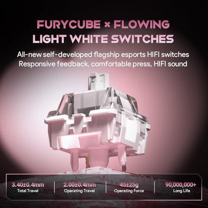 x FURYCUBE 68% Mechanical Gaming Keyboard with RGB Backlit, Wired Keyboard Volume Knob PBT Keycaps,Pre-lubed Linear Switches, Hot-Swap Creamy Keyboard, for FPS Games(White+Pink) - color: White+Pink
