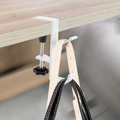 Desk Mount Bag Holder Hook Clamp-On Backpack Hanger Portable Desk Mount Headphones Holder Reduce Desk Clutter for Table Desk, Under Counter (White) - color: White