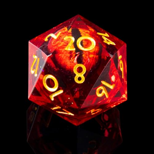 Beholder'S Eye D20 Dice Dragon Eye DND 22MM Single Dice with Resin Sharp Edge 20 Sided D&D Handmade Polyhedral for Dungeons and Dragons, RPG, Roleplaying Games MTG Table Games(Red Gold) - color: D20-red Dragon Eye