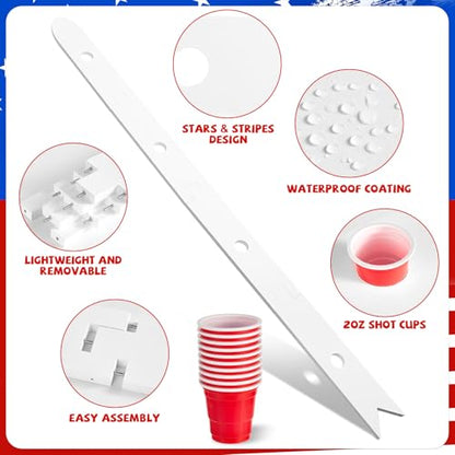 5 Ft Shot Board 4 Person Drinking Shot Ski Rustic Wood Shots Ski Drinking Board with 50 Shots Plastic Glasses 2 Bases for Skis Wedding Vacation Birthday Family Gathering Game Night Gift(White) - color: White