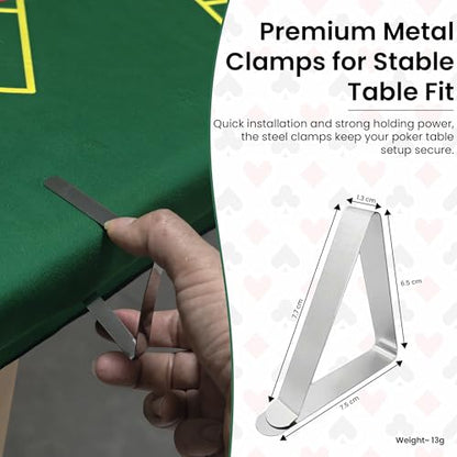 2-in-1 Casino Night Poker Mat, 36"x72" Double-Sided Texas Hold'em & Blackjack Felt Table Cover, Non-Slip Steel Clamps Included, Perfect for Game Night, Home & Casino Parties - color: Green