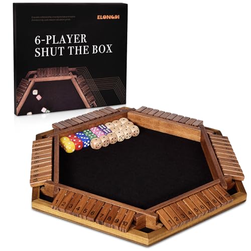 ELONGDI Upgraded 1-6 Player Shut The Box Dice Game with 12 Dice+Bonus Wooden 12 Dice, Classic Wooden Board Table Math Game for Adults,Kids/Tabletop Board Games for Classroom,Home,Party or Pub