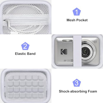 Canboc Hard Case for KODAK PIXPRO FZ55/ FZ45/ FZ43/ FZ53 16MP Digital Camera, Vlogging Camera Bag, Zipper Mesh Pocket fit Cable, SD Card, White (Case Only) - color: T-White