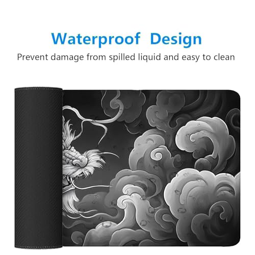 Dragon Gaming Mouse Pad Fantasy Mysterious Oriental Dragon Grey Mouse Pad Large Mousepad Extended Laptop Keyboard Mat Gaming Desk Pad Mouse Mat Office Computer Keyboard Laptop Home 31.5"x11.8" - color: Fantasy-dragon, size: 31.5" x 11.8"
