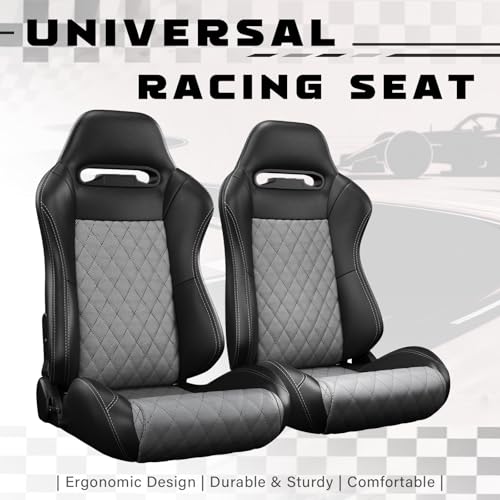 2 Pcs Adjustable Universal Racing Seats with Double Sliders, Reclinable Bucket Seats Plaid, 1 Pair of Sport Seats for Vehicles (Black T) - color: Black T