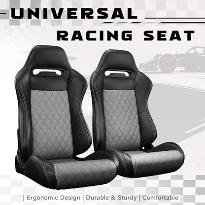 2 Pcs Adjustable Universal Racing Seats with Double Sliders, Reclinable Bucket Seats Plaid, 1 Pair of Sport Seats for Vehicles (Black T) - color: Black T