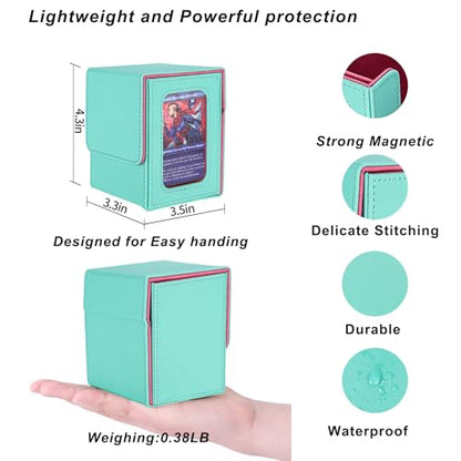 AFIING MTG Deck Box for Commander Display,Card Deck Case Fits 100 Double Sleeved Cards, Magic Commander TCG Card Storage Box with 2 Dividers,Dice Bag and 1 Toploader(Green Rose pink) - color: Commander Green Rose Pink