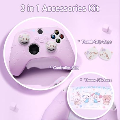 GeekShare Protective Skin Grips Set Compatible with Xbox Series X/S Controller, Sweet Purple Silicone Cover Case for Xbox Controller with 2 Thumb Grip Caps and 2 Stickers - Mikko