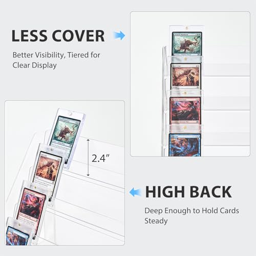 DEEIF 2 Pack Acrylic Trading Card Display Stand, 5-Tier Clear Shelf Holds Up to 40 Cards, 12" Wide Card Holder for Top loaders & Magnetic Cases, Large Storage for TCG, MTG Cards - size: 5 Tier, 2 Pack